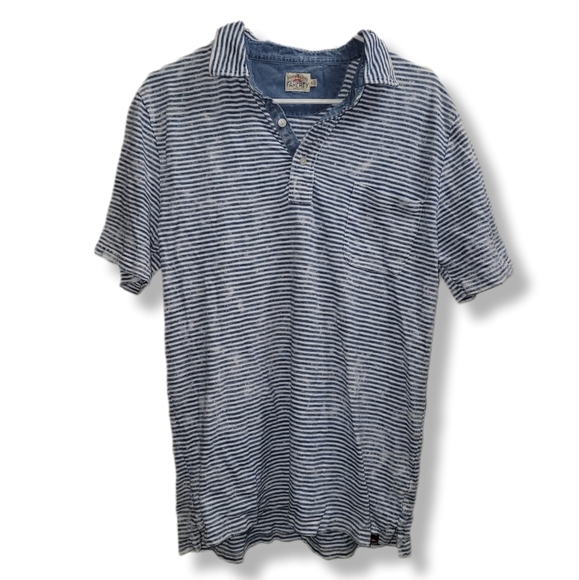 Faherty Men's Indigo Dyed Striped Boho Casual Short Sleeve Polo Shirt - Picture 1 of 10